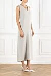 Brunello Cucinelli Maxi sleeveless dress with slits made of viscose and linen beige - 73% viscose, 27% linen. Fastener: zipper. Country of manufacture: Italy. Care: specialized cleaning - photo 3