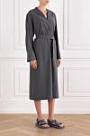 Brunello Cucinelli Grey cotton midi wrap dress with belt - 100% cotton. belt. two chest pockets, two side pockets. Country of manufacture: Italy. Care: specialized cleaning - photo 3