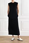 Black Women's Sleeveless Dress With Collar Trim Brunello Cucinelli - Decoration: collar piping. 65% cotton, 29% polyester, 6% elastane. Fastener: zipper. Country of manufacture: Italy. Care: specialized cleaning - photo 2