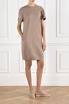 Knitted T-shirt dress brown with trim Brunello Cucinelli - 98% cotton, 2% elastane. Country of manufacture: Italy. Care: specialized cleaning - photo 2