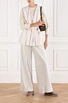 Women's loose-fitting trousers with elastic waistband and wide legs Brunello Cucinelli - 98% cotton, 2% elastane. Color: white. buttons, zipper. Country of manufacture: Italy. Care: specialized cleaning - photo 2