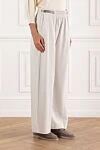 Brunello Cucinelli Women's loose-fitting trousers with elastic waistband and wide legs - 98% cotton, 2% elastane. Color: white. buttons, zipper. Country of manufacture: Italy. Care: specialized cleaning - photo 3