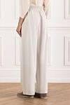 Women's loose-fitting trousers with elastic waistband and wide legs Brunello Cucinelli - 98% cotton, 2% elastane. Color: white. buttons, zipper. Country of manufacture: Italy. Care: specialized cleaning - photo 4
