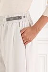 Brunello Cucinelli Women's loose-fitting trousers with elastic waistband and wide legs - 98% cotton, 2% elastane. Color: white. buttons, zipper. Country of manufacture: Italy. Care: specialized cleaning - photo 5