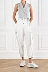 White cotton trousers with drawstring and pockets on the legs Brunello Cucinelli - 98% cotton, 2% elastane. zipper, button. two side pockets, two pockets on the legs. Country of manufacture: Italy. Care: specialized cleaning - photo 2