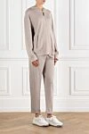 Brunello Cucinelli Бежевый спортивный костюм из хлопка и шелка с капюшоном - логотип бренда. капюшон. 98% хлопок, 2% эластан. два боковых кармана. Страна производитель: Италия. Уход: специализированная чистка - фото 3