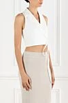 Brunello Cucinelli White cropped top made of cotton jersey fabric - 65% cotton, 29% polyamide, 6% elastane. ties. Country of manufacture: Italy. Care: specialized cleaning - photo 3