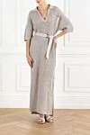 Cotton midi dress with openwork knitting and belt Brunello Cucinelli - openwork knitting. 100% cotton. Fastener: belt. chest pocket. Country of manufacture: Italy. Care: specialized cleaning - photo 2