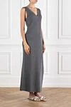 Brunello Cucinelli Grey ribbed cotton maxi dress with beading - beads, rib. . 100% cotton. Country of manufacture: Italy. Care: specialized cleaning - photo 3