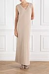 Beige ribbed cotton maxi dress with beading Brunello Cucinelli - beads, rib. . 100% cotton. Country of manufacture: Italy. Care: specialized cleaning - photo 2