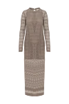 Brunello Cucinelli Beige Linen Silk Mesh Midi Dress with Slits - 70% linen, 30% silk. Country of manufacture: Italy. Care: specialized cleaning - photo 1