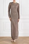 Beige Linen Silk Mesh Midi Dress with Slits Brunello Cucinelli - 70% linen, 30% silk. Country of manufacture: Italy. Care: specialized cleaning - photo 2
