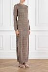 Brunello Cucinelli Beige Linen Silk Mesh Midi Dress with Slits - 70% linen, 30% silk. Country of manufacture: Italy. Care: specialized cleaning - photo 3