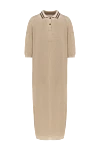 Brunello Cucinelli Knitted midi dress with polo collar in beige with short sleeves - mesh knit. 85% cotton, 15% metallic. Fastener: buttons. Country of manufacture: Italy. Care: specialized cleaning - photo 1