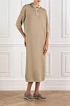 Knitted midi dress with polo collar in beige with short sleeves Brunello Cucinelli - mesh knit. 85% cotton, 15% metallic. Fastener: buttons. Country of manufacture: Italy. Care: specialized cleaning - photo 2
