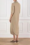 Knitted midi dress with polo collar in beige with short sleeves Brunello Cucinelli - mesh knit. 85% cotton, 15% metallic. Fastener: buttons. Country of manufacture: Italy. Care: specialized cleaning - photo 4