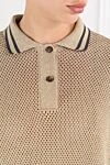 Brunello Cucinelli Knitted midi dress with polo collar in beige with short sleeves - mesh knit. 85% cotton, 15% metallic. Fastener: buttons. Country of manufacture: Italy. Care: specialized cleaning - photo 5