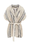 Brunello Cucinelli Knitted cardigan with a belt, decorated with sequins - striped pattern, brand logo. 55% jute, 35% cotton, 10% polyamide. Fastener: belt. Country of manufacture: Italy. Care: specialized cleaning - photo 1