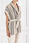 Brunello Cucinelli Knitted cardigan with a belt, decorated with sequins - striped pattern, brand logo. 55% jute, 35% cotton, 10% polyamide. Fastener: belt. Country of manufacture: Italy. Care: specialized cleaning - photo 3