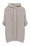 Brunello Cucinelli Poncho Style Hooded Cardigan in Mesh Cotton Gray - 100% cotton. Fastener: zipper, buttons. Country of manufacture: Italy. Care: specialized cleaning - photo 1