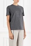 Brunello Cucinelli Gray T-shirt with sequin embroidery cotton women's - sequin embroidery. 93% cotton, 7% elastane. Country of manufacture: Italy. Care: specialized cleaning - photo 3