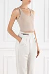 Brunello Cucinelli Бежевый трикотажный топ с цепочкой с отделкой Monili - цепочка Monili. 93% хлопок, 7% эластан. Страна производитель: Италия. Уход: специализированная чистка - фото 3
