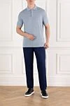 Men's Blue Linen Cotton Drawstring Trousers with Pinch Details Brunello Cucinelli - tucks. 54% linen, 46% cotton. Fastener: drawstring, zipper, button. two side pockets, two back pockets. Country of manufacture: Italy. Care: specialized cleaning - photo 2