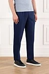 Brunello Cucinelli Men's Blue Linen Cotton Drawstring Trousers with Pinch Details - tucks. 54% linen, 46% cotton. Fastener: drawstring, zipper, button. two side pockets, two back pockets. Country of manufacture: Italy. Care: specialized cleaning - photo 3