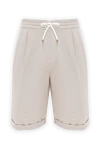 Brunello Cucinelli Beige men's linen and cotton shorts with drawstring and cuffs - cuffs. 54% linen, 46% cotton. Fastener: drawstring. Country of manufacture: Italy. Care: specialized cleaning - photo 1
