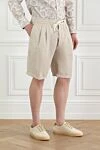 Brunello Cucinelli Beige men's linen and cotton shorts with drawstring and cuffs - cuffs. 54% linen, 46% cotton. Fastener: drawstring. Country of manufacture: Italy. Care: specialized cleaning - photo 3