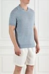 Brunello Cucinelli Blue melange cotton polo shirt without fastening - 100% cotton. Country of manufacture: Italy. Care: specialized cleaning - photo 3