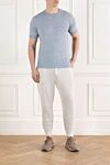 Blue melange linen and cotton men's t-shirt Brunello Cucinelli - melange. 77% linen, 23% cotton. Country of manufacture: Italy. Care: specialized cleaning - photo 2