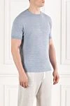 Brunello Cucinelli Blue melange linen and cotton men's t-shirt - melange. 77% linen, 23% cotton. Country of manufacture: Italy. Care: specialized cleaning - photo 3