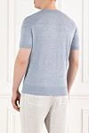Blue melange linen and cotton men's t-shirt Brunello Cucinelli - melange. 77% linen, 23% cotton. Country of manufacture: Italy. Care: specialized cleaning - photo 4