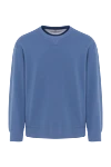 Brunello Cucinelli Men's cotton sweatshirt with a round neckline, blue - 93% cotton, 7% polyamide. Country of manufacture: Italy. Care: specialized cleaning - photo 1