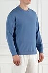Brunello Cucinelli Men's cotton sweatshirt with a round neckline, blue - 93% cotton, 7% polyamide. Country of manufacture: Italy. Care: specialized cleaning - photo 3