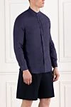 Brunello Cucinelli Men's linen shirt blue with stand-up collar - 100% linen. buttons. Country of manufacture: Italy. Care: specialized cleaning - photo 3