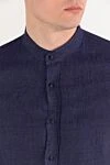 Brunello Cucinelli Men's linen shirt blue with stand-up collar - 100% linen. buttons. Country of manufacture: Italy. Care: specialized cleaning - photo 5
