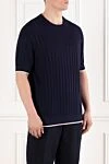 Brunello Cucinelli Linen and cotton t-shirt with flat ribbed pattern blue - 77% linen, 23% cotton. Country of manufacture: Italy. Care: specialized cleaning - photo 3