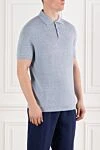Brunello Cucinelli Men's Blue Melange Cotton Polo Shirt - melange. 100% cotton. Fastener: buttons. Country of manufacture: Italy. Care: specialized cleaning - photo 3
