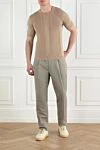 Brunello Cucinelli Мужской бежевый джемпер с коротким рукавом из хлопка с вязаным узором - вязаный узор. 100% хлопок. Страна производитель: Италия. Уход: специализированная чистка - фото 1