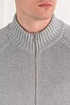 Brunello Cucinelli Men's knitted cardigan gray with zipper made of cotton - 100% cotton. Fastener: zipper. Country of manufacture: Italy. Care: specialized cleaning - photo 5