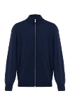 Brunello Cucinelli Men's cotton cardigan in dark blue - 100% cotton. Fastener: zipper. Country of manufacture: Italy. Care: specialized cleaning - photo 1