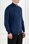 Brunello Cucinelli Men's cotton cardigan in dark blue - 100% cotton. Fastener: zipper. Country of manufacture: Italy. Care: specialized cleaning - photo 3