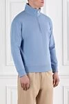 Brunello Cucinelli Cotton troyer with high collar and zip light blue - 93% cotton, 7% polyamide. Fastener: zipper. Country of manufacture: Italy. Care: specialized cleaning - photo 3