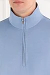 Brunello Cucinelli Cotton troyer with high collar and zip light blue - 93% cotton, 7% polyamide. Fastener: zipper. Country of manufacture: Italy. Care: specialized cleaning - photo 5