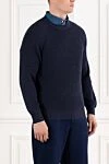Brunello Cucinelli Men's blue ribbed jumper with raglan sleeves - ribbed. 100% cotton. Country of manufacture: Italy. Care: specialized cleaning - photo 3