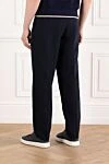 Men's Navy Blue Linen Cotton Drawstring Trousers with Pleats Brunello Cucinelli - tucks. 54% linen, 46% cotton. Fastener: drawstring, zipper, button. two side pockets, two back pockets. Country of manufacture: Italy. Care: specialized cleaning - photo 4