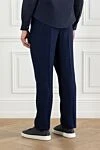 Blue men's trousers with pleats made of linen wool and silk Brunello Cucinelli - tucks. 49% linen, 32% wool, 19% silk. button, zipper. Pockets, two side pockets, two back pockets. Country of manufacture: Italy. Care: specialized cleaning - photo 4