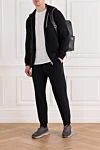 Men's knitted tracksuit black with hood Brunello Cucinelli - 93% cotton, 7% polyamide. Additional: hood. zipper, drawstring. two side pockets. Country of manufacture: Italy. Care: specialized cleaning - photo 2